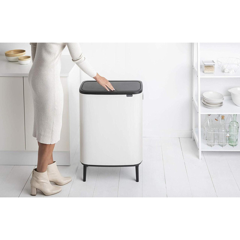 Бак для сміття з 2 відрами (об'єм 2х30 л) Brabantia Bo Touch Bin Hi, білий (130601)