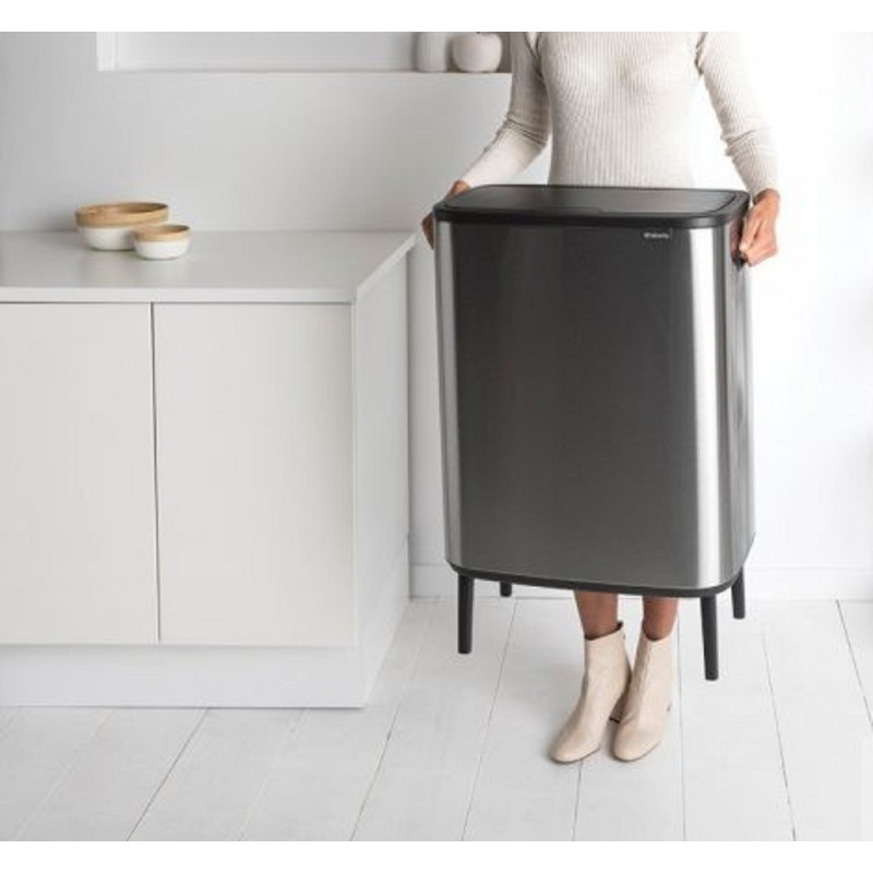 Бак для сміття з 2 відрами (об'єм 2х30 л) Brabantia Bo Touch Bin Hi, сріблястий (130649)
