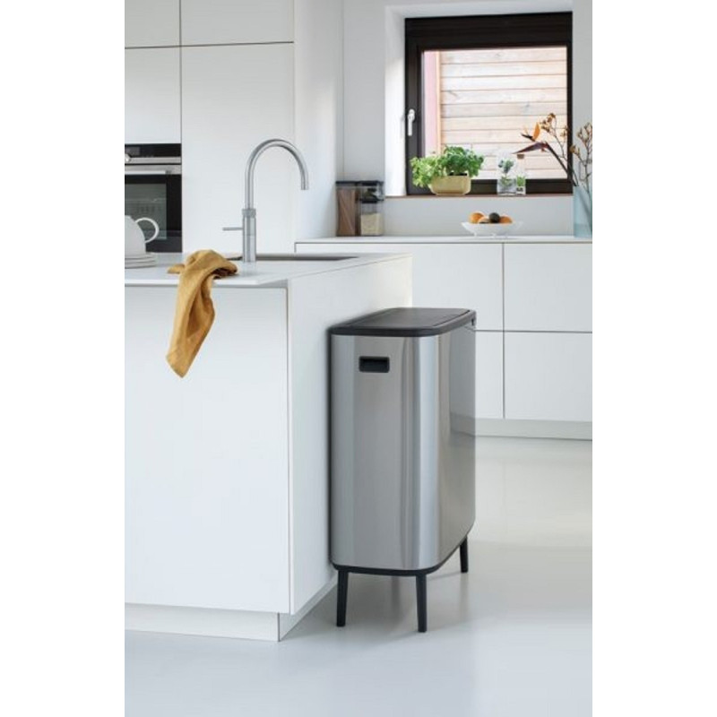 Бак для сміття з 2 відрами (об'єм 2х30 л) Brabantia Bo Touch Bin Hi, сріблястий (130649)