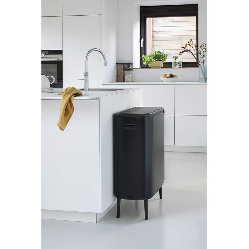 Бак для сміття з 2 відрами (об'єм 2х30 л) Brabantia Bo Touch Bin Hi, чорний (130625)