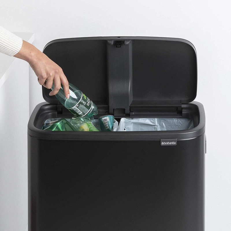Бак для сміття з 2 відрами (об'єм 2х30 л) Brabantia Bo Touch Bin Hi, чорний (130625)