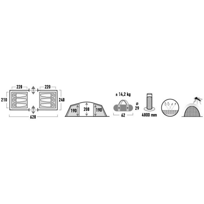Палатка шестиместная High Peak Tauris 6 Dark Grey/Green (11562)