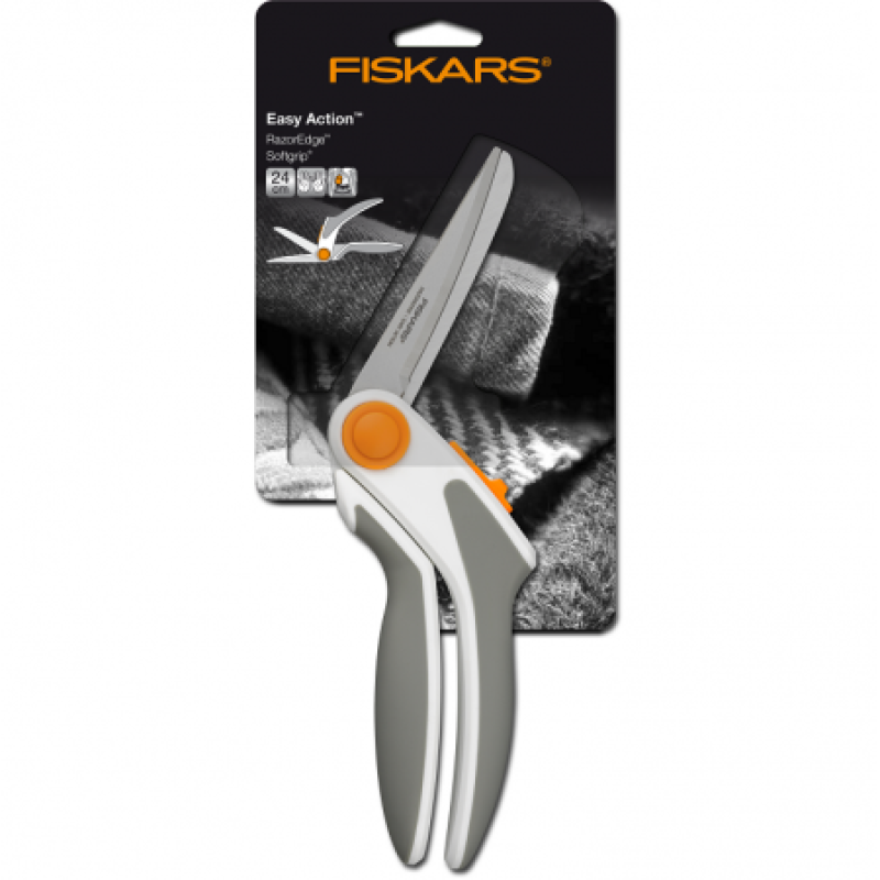 Ножиці портновські Fiskars EasyAction, 24 см, леза RazorEdge™, рукоять Softgrip®, біло-сірі (1016210)