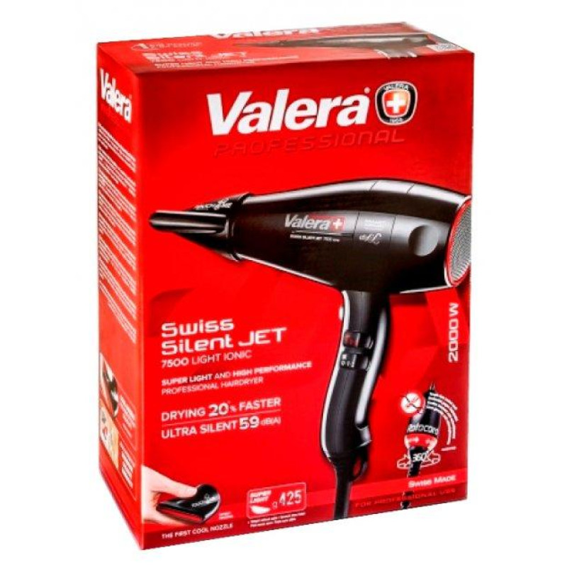 Фен профессиональный Valera Swiss Silent Jet 7500 Light Ionic Rotocord, черный, супер-тихий, мощный,