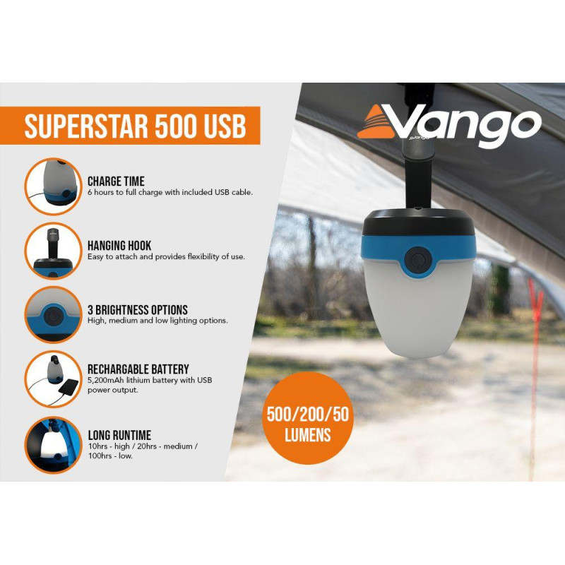 Фонарь кемпинговый Vango Superstar 500 Recharge USB River Blue (ACSLANTRN3KSW69)