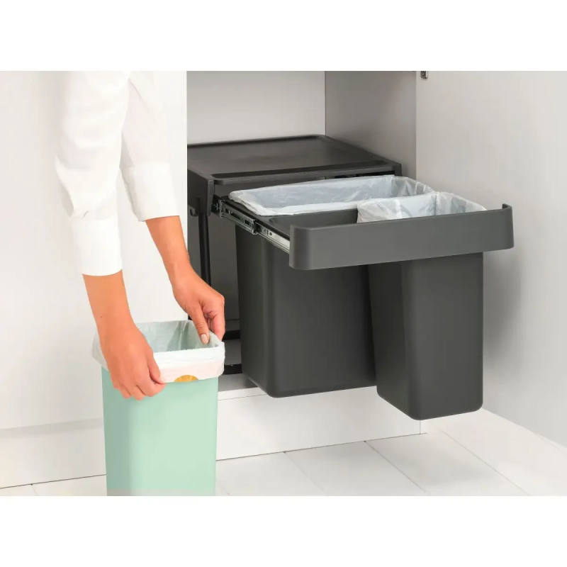 Бак для сміття Brabantia Sort&Go 3шт 10 л+10 л +20 л, темно-сірий+зелений (232541)