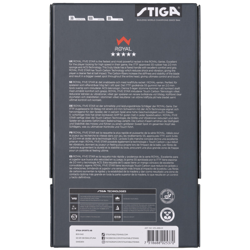 Ракетка для настольного тенниса Stiga Royal Five Star Carbon FL (1215-2818)