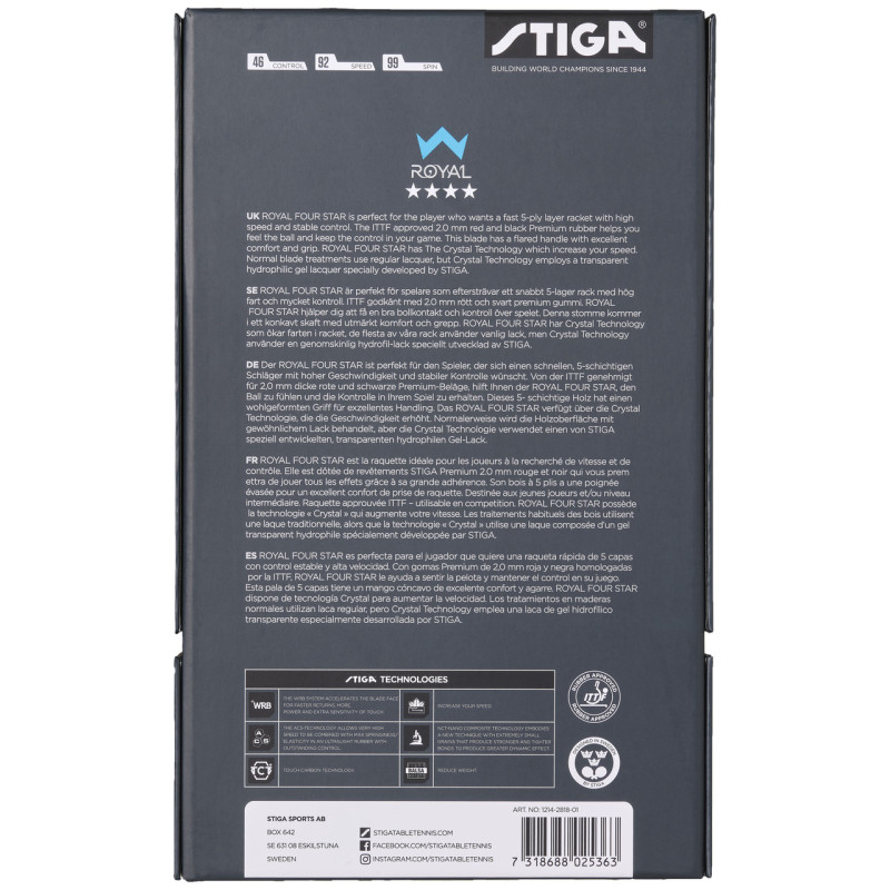 Ракетка для настольного тенниса Stiga Royal Crystal 4 Star FL (1214-2818-01)