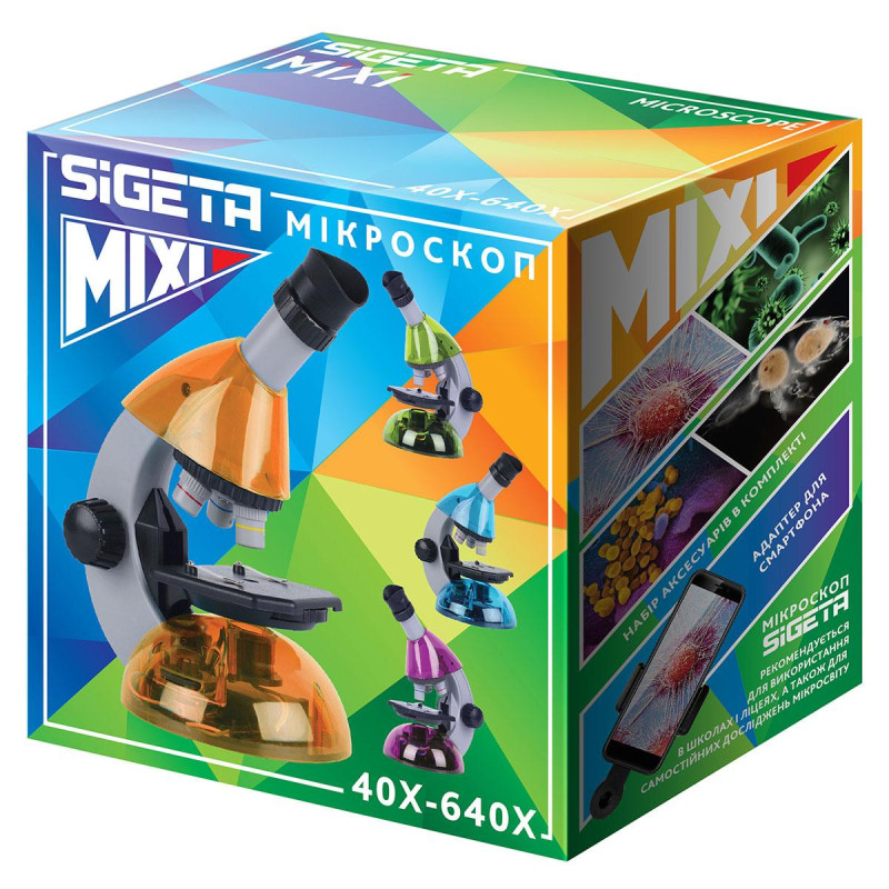 Дитячий мікроскоп SIGETA MIXI 40x-640x ORANGE (смартфон-адаптер)