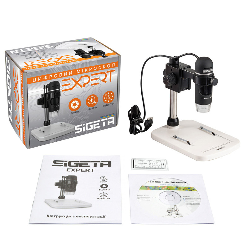 Цифровий мікроскоп SIGETA Expert 10x-300x 5.0 MP