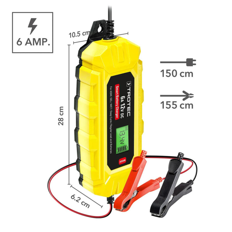 Зарядний пристрій для автомобільного акумулятора Trotec PBCS 6A, 12V, 4-150Ah (4675000010)