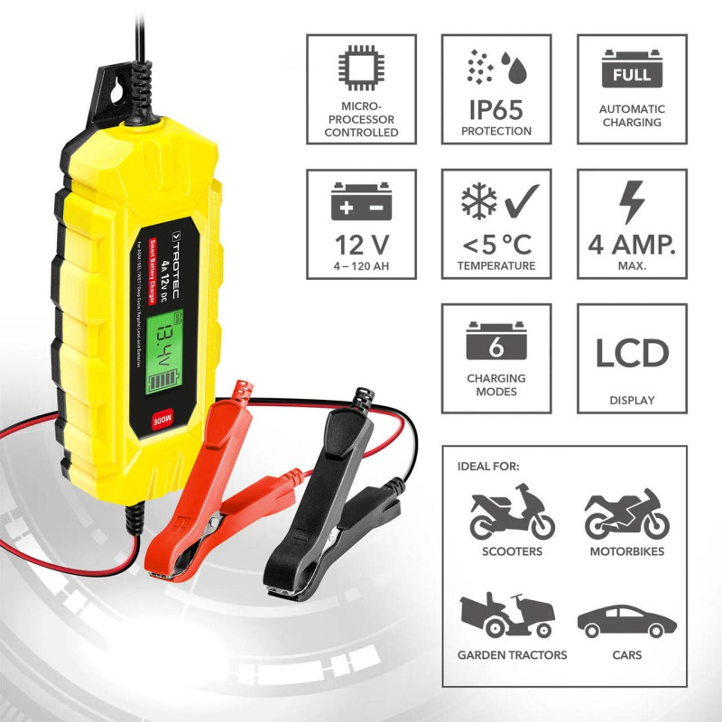 Зарядний пристрій для автомобільного акумулятора Trotec PBCS 4A, 12V, 4-120Ah (4675000005)