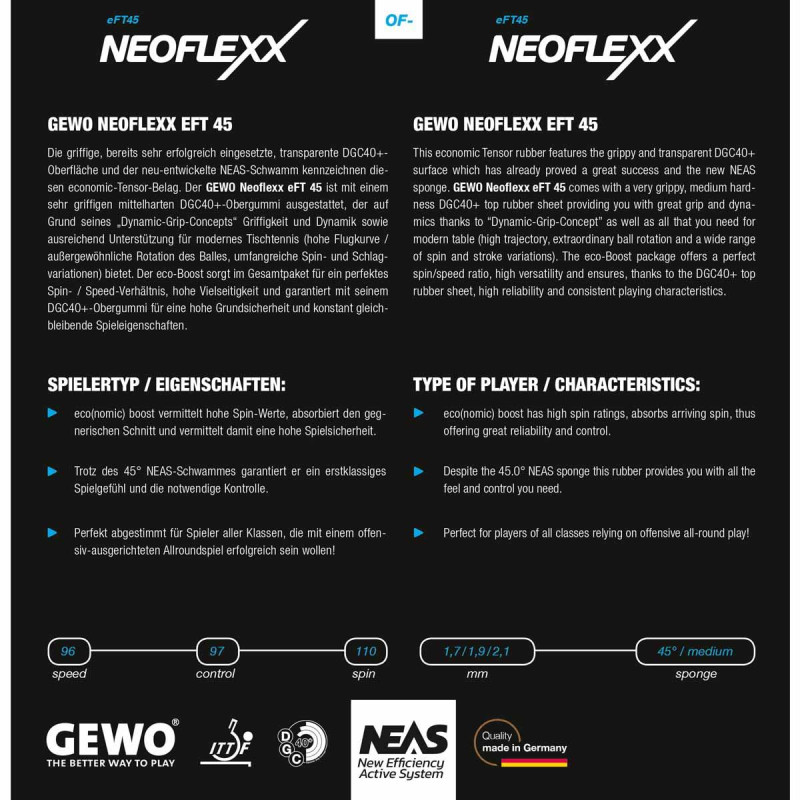 Ракетка для настольного тенниса Gewo Zoom Balance ALL, Neoflexx 48.0+45.0, ST (11640000031)