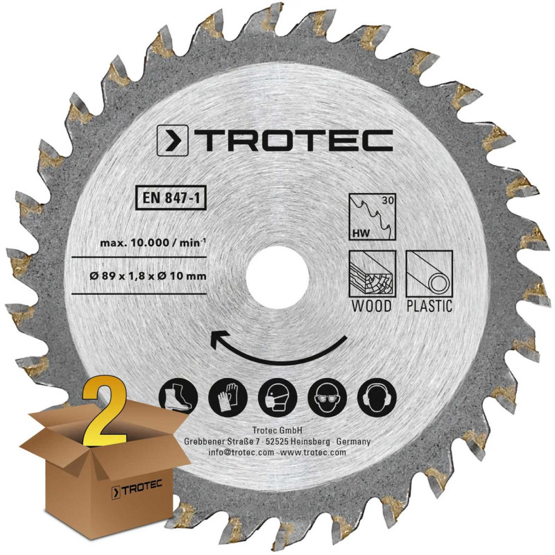 Диск пильный Trotec 3 TCT 89х10х1,8 HW30 Wood/Plastic (2 шт) (6215001303)