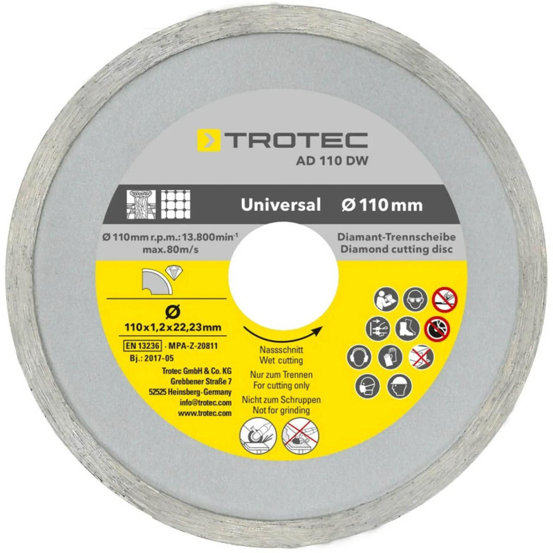 Набор отрезных алмазных дисков Trotec 110/115х22.23х1.2 (4 шт) (6225001121)