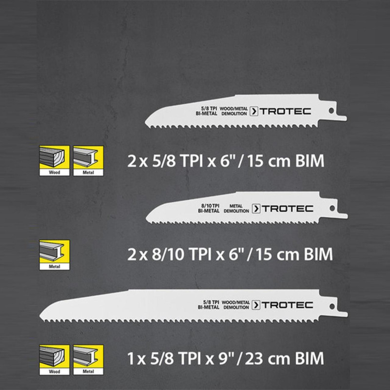 Набор пилочных полотен для пилы сабельной Trotec 5 pieces Wood/Metal Set (6215001201)
