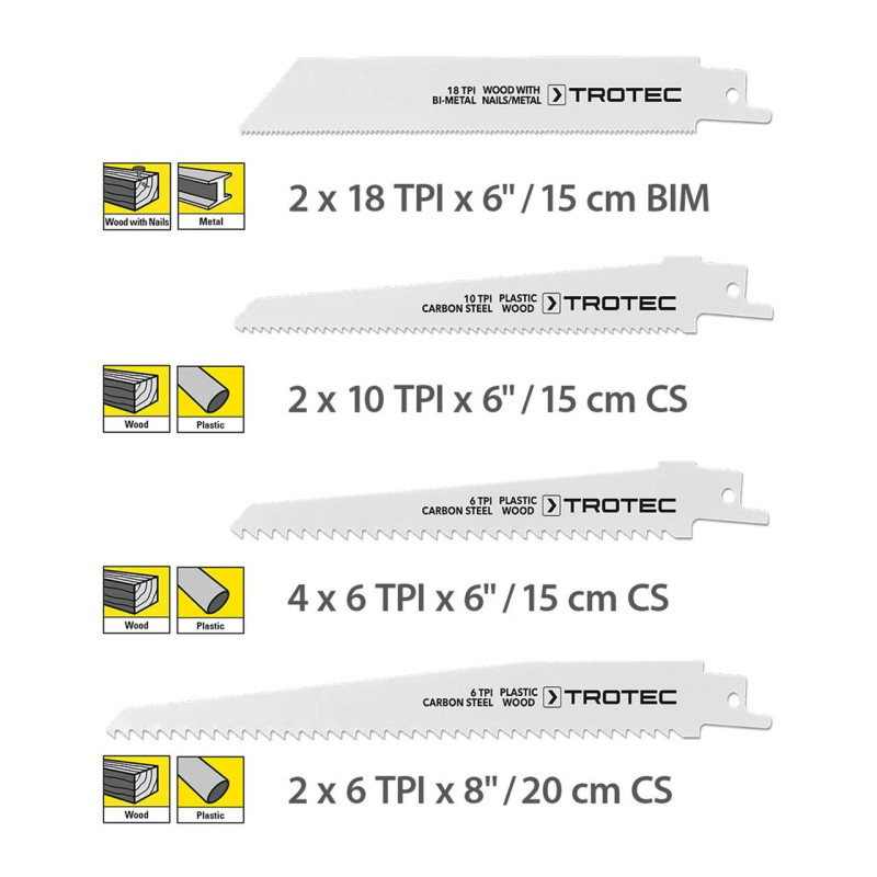 Набір пиляльних полотен для пили шабельної Trotec 10 pieces Wood/Metal/Plastic Set (6215001205)