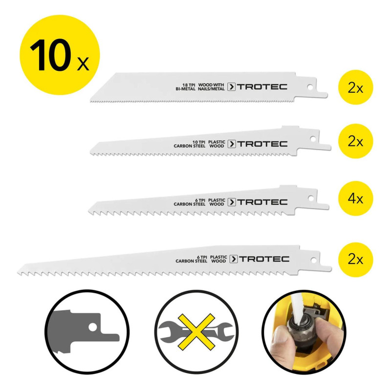 Набір пиляльних полотен для пили шабельної Trotec 10 pieces Wood/Metal/Plastic Set (6215001205)